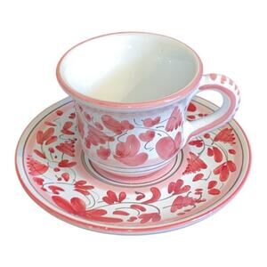 Vintage Starbucks Barista handpainted Italy Pink Floral Tea Cup Saucer Arabesco